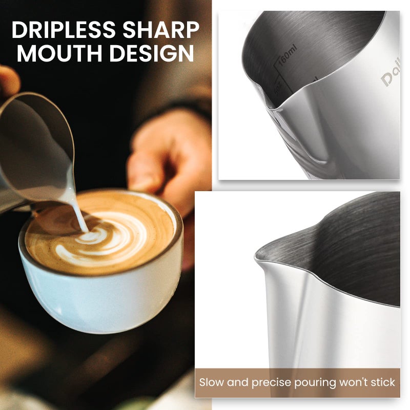 DAILY ART Milk Frothing Pitcher, Dailyart 6.8oz/200ml Milk Frother Cup 304 Stainless Steel Steaming Pitcher With Internal Scale, Espresso Accessories, Frother Pitchers For Espresso Machine Cappuccino Latte Art - Image 4